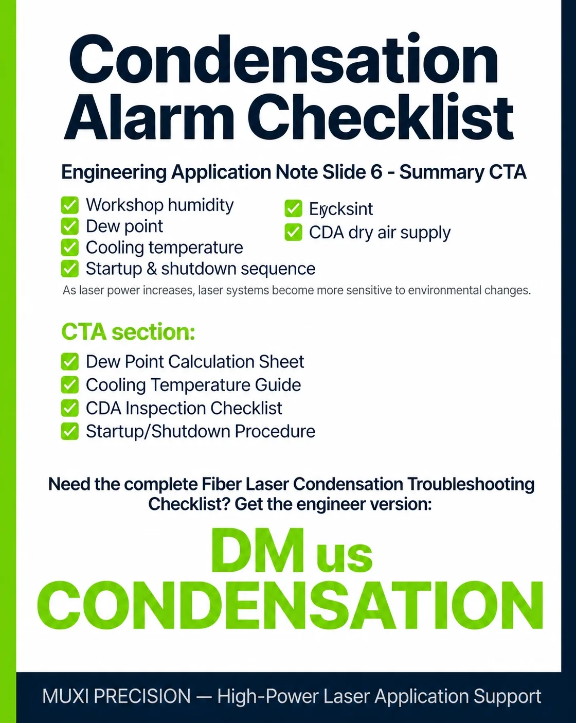 Fiber laser condensation troubleshooting checklist — complete guide to preventing laser head condensation damage