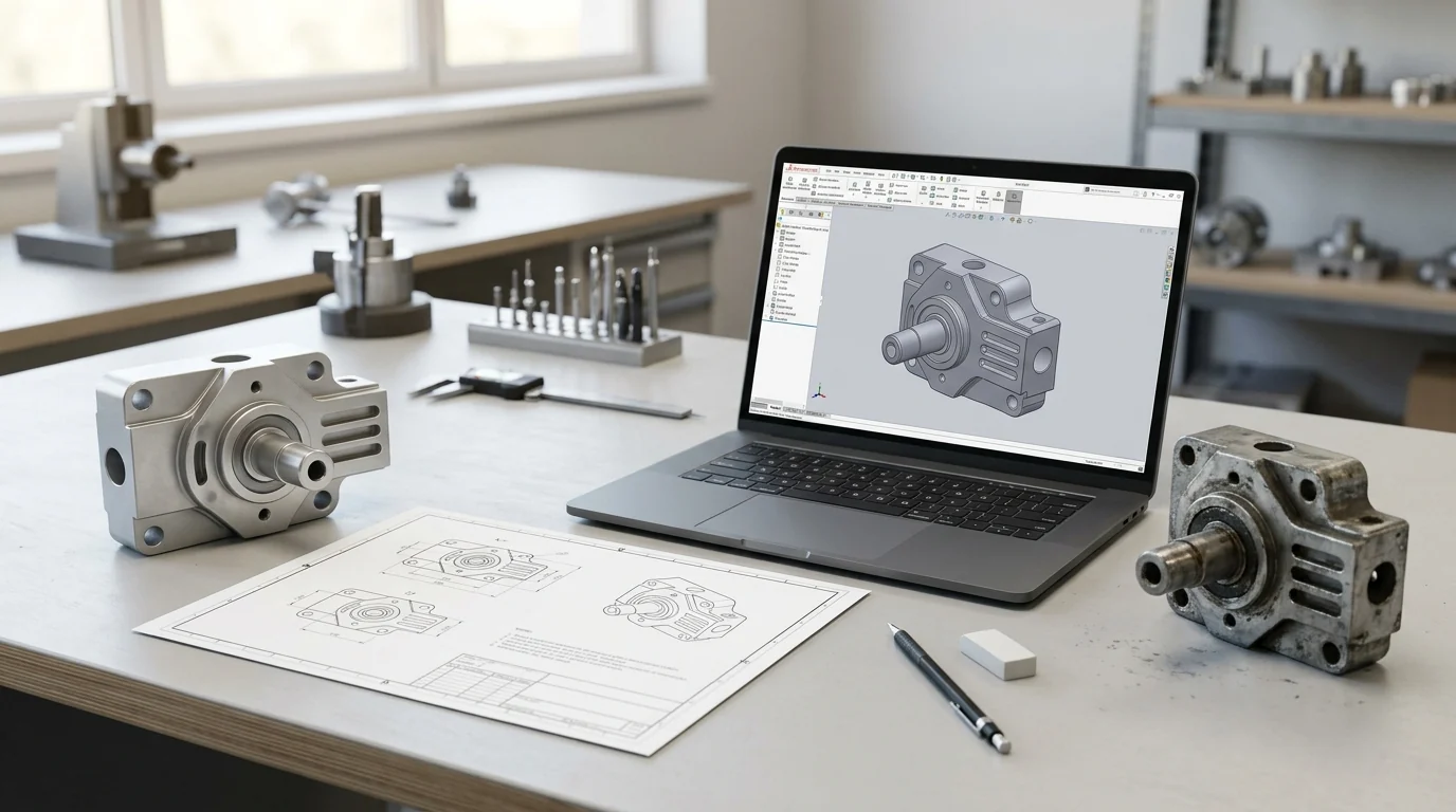 CAD model, drawing and physical part used for replacement component engineering review
