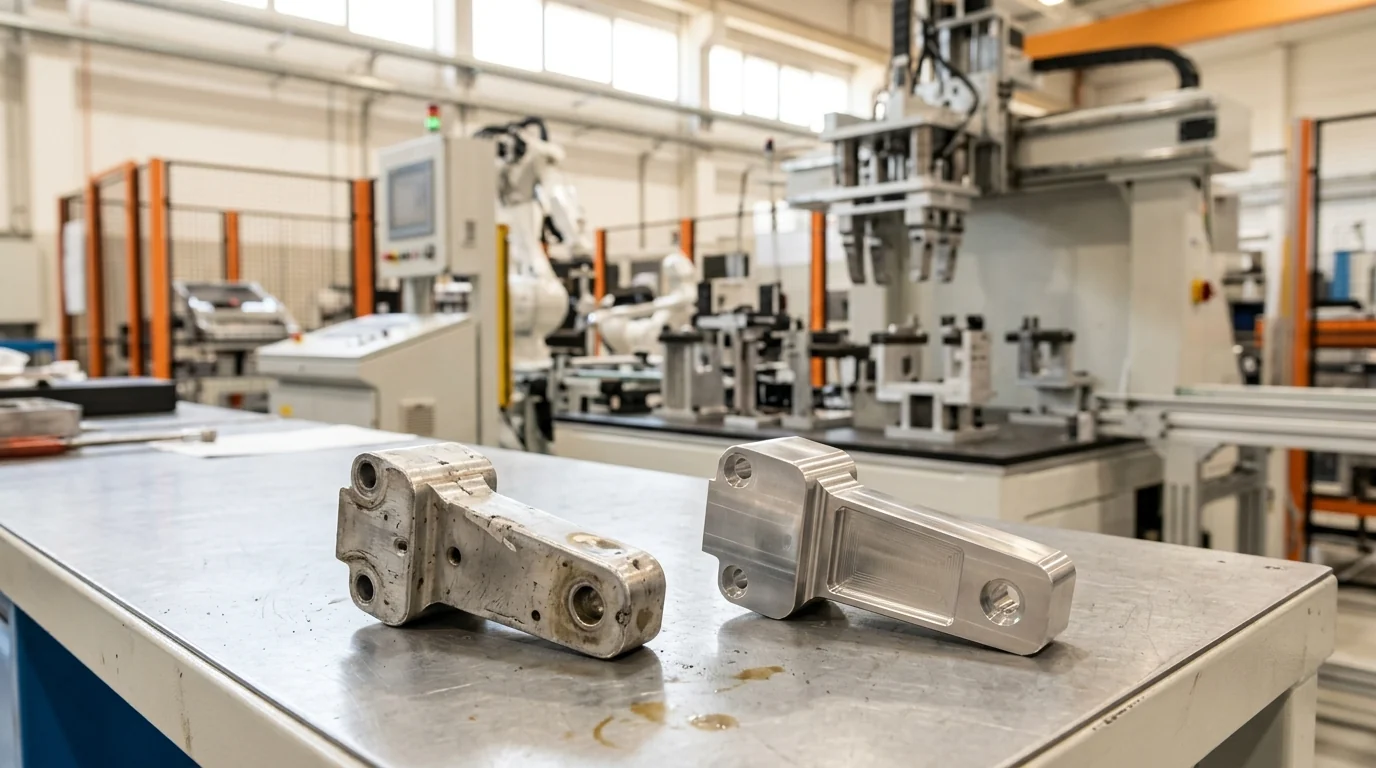 Worn component beside a newly manufactured replacement component